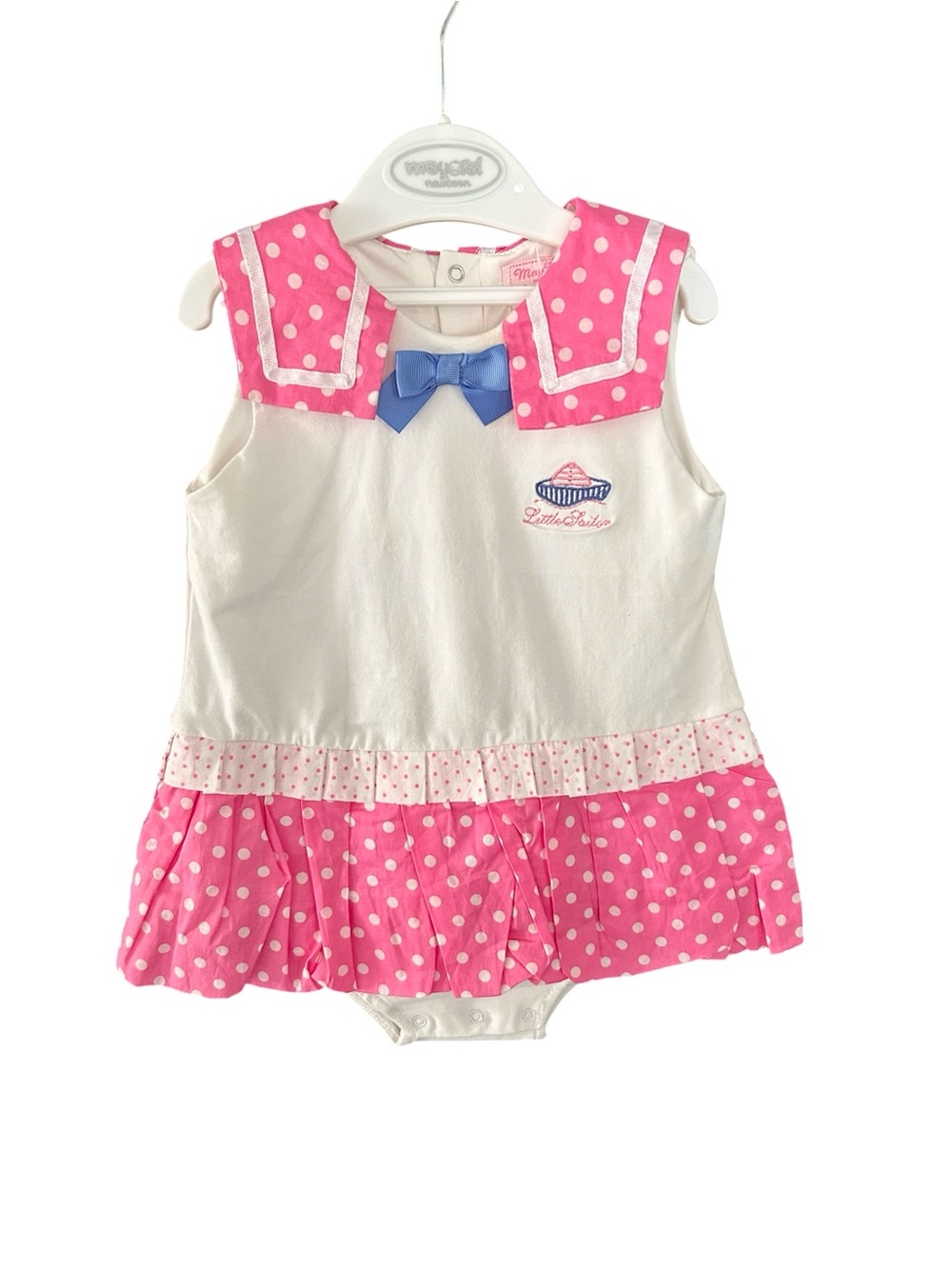 NWT Mayoral Pink Polka White Dot Little Sailor One-Pc Summer Outfit Sz 12 Months